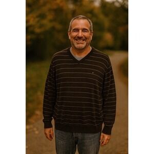 Tommy Hilfiger Men‎ Large Stripe Pullover Brown Sweater Preppy Quiet Luxury